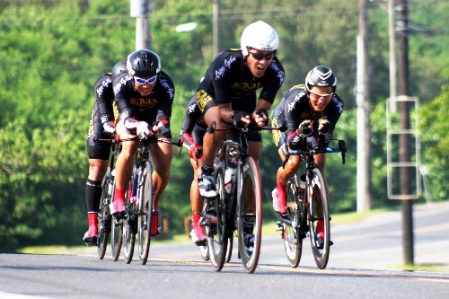 Bikers negotiate a winding road during a recent triathlon event in the Subic Bay Freeport.