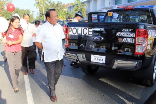 SBMA Chairman and Administrator Roberto V. Garcia inspects newly-delivered patrol vehicles for the SBMA Law Enforcement Department, as he announces the agency's thrust to enhance security and safety in the Subic Bay Freeport to enhance investment generation.
