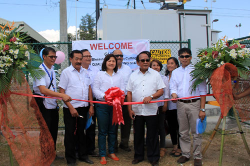 SBMA Chairman Roberto Garcia (4th from left), along with Community Environment and Natural Resources Officer Marife Castillo and SBMA Maintenance and Transportation Department head Angel Bagaloyos (2nd from left) inaugurates the Air Quality Monitoring Station (AQMS) at the Remy Field in the Subic Bay Freeport Zone on Monday.