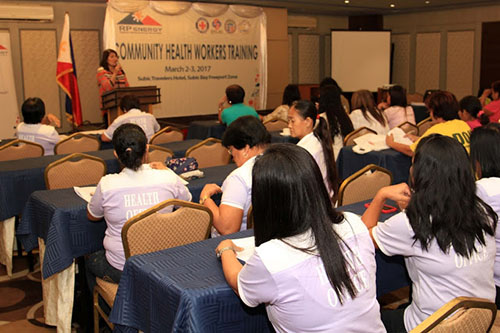 Fifty health workers from the remote communities in the municipality of Subic, Zambales completed the two-day capability trainings on emergency response-related courses at the Travelersâ€™ Hotel sponsored by the Redondo Peninsula Energy (RP Energy) and in cooperation with the Philippine Red Cross (PRC), the municipality of Subic and the Subic Bay Metropolitan Authority (SBMA). (AMD/MPD-SBMA)