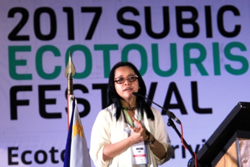 SBMA Administrator Wilma T. Eisma welcomes participants to the 2017 Ecotourism Festival at the Subic Bay Exhibition and Convention Center.