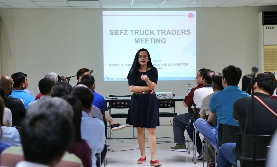 SBMA Chairman and Administrator Wilma T. Eisma urges truck traders in the Subic Bay Freeport to comply with SBMA policies and rules, or else face revocation of their permit.