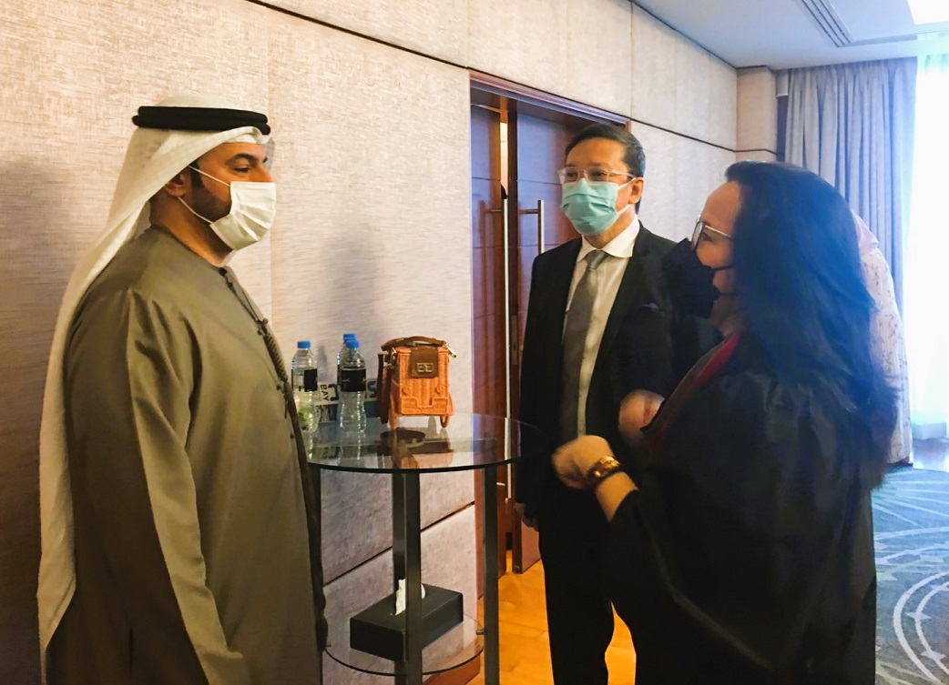 SBMA Chairman and Administrator Wilma T. Eisma discusses possible Dubai-Subic flights with UAE flag-carrier Emirates senior vice president for Far East Orhan Abbas