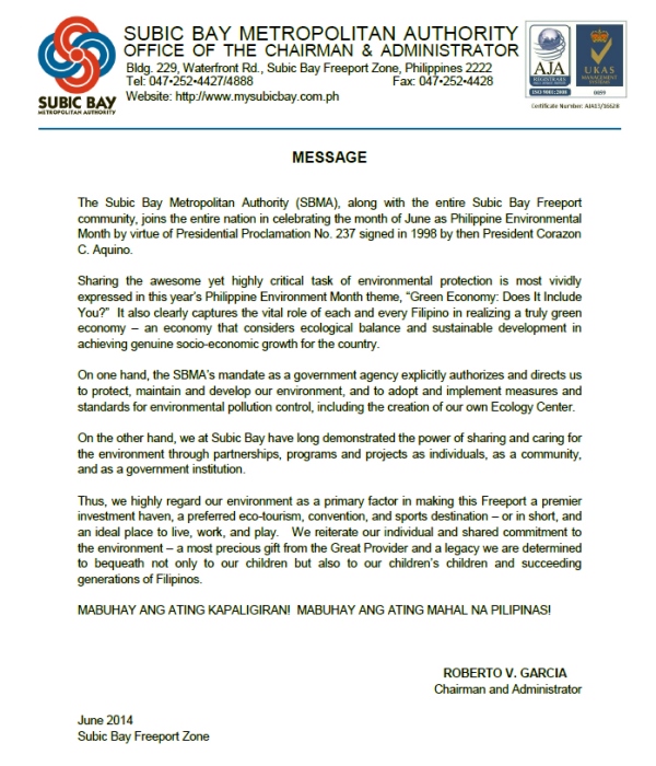 CRVG Philippine Environment Month Message
