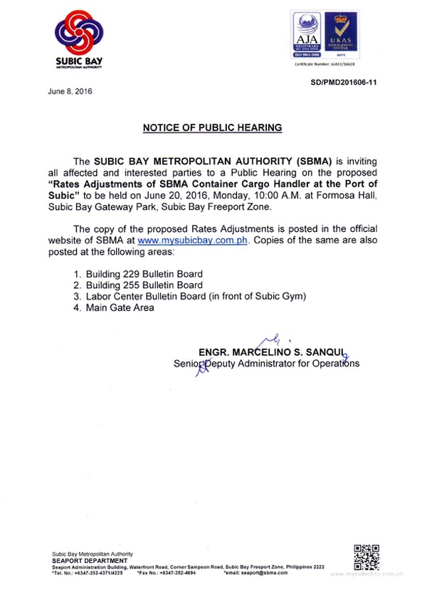 Notice of Public Hearing - Rates Adjustments
