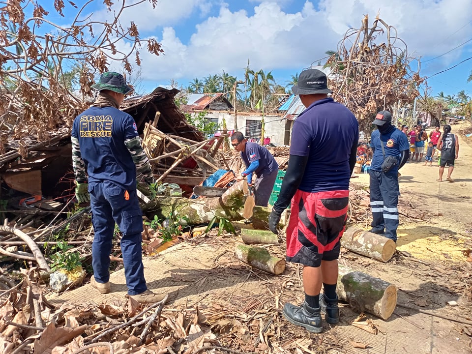 SBMA emergency responders continue to undertake clearing operations on typhoon-devasted Siargao Island.