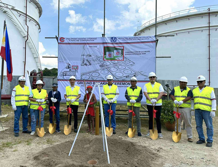 Subic Bay Metropolitan Authority (SBMA) Chairman and Administrator Jonathan D. Tan (fourth from left) and PCSPC Chief Executive Officer Richard Tiansay (fifth from right) lead the groundbreaking for the construction of two new 180,000-barrel-capacity fuel storage tanks at the Maritan Tank Farm in Subic Bay Freeport on Tuesday.