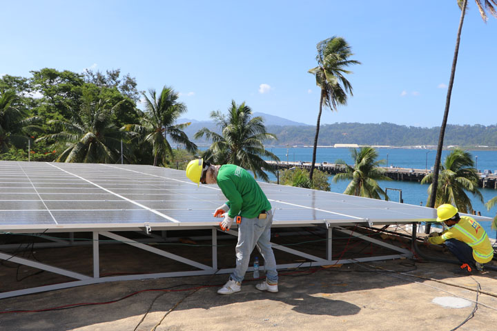 Workers install Grid-Tied system on the building roofs of several Subic Bay Metropolitan Authority (SBMA) offices. The solar power system (SPS), which was completed in 2022, has already saved the agency 2.96-million in power consumption in 2023 by turning to renewable energy sources.