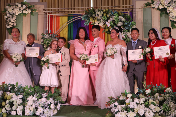 Couples belonging to the LGBTQIA+ community affirm their commitment to their partners in a wedding-like ceremony on Thursday, June 27 at the Subic Park Hotel in Subic Bay Freeport as part of the 2024 Pride Month Celebration of the Subic Bay Metropolitan Authority Gender and Development (SBMA-GAD).