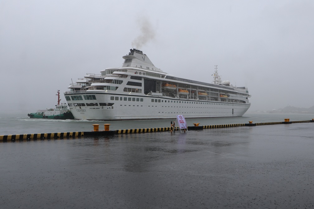 The Villa Vie Odessey, a cruise ship operated by Villa Vie Residences, prepares to dock at the Boton Wharf of the Subic Bay Freeport zone on Tuesday, September 23, 2025.